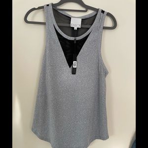 NWT Addison L Light Gray Tank w Black Mesh inset